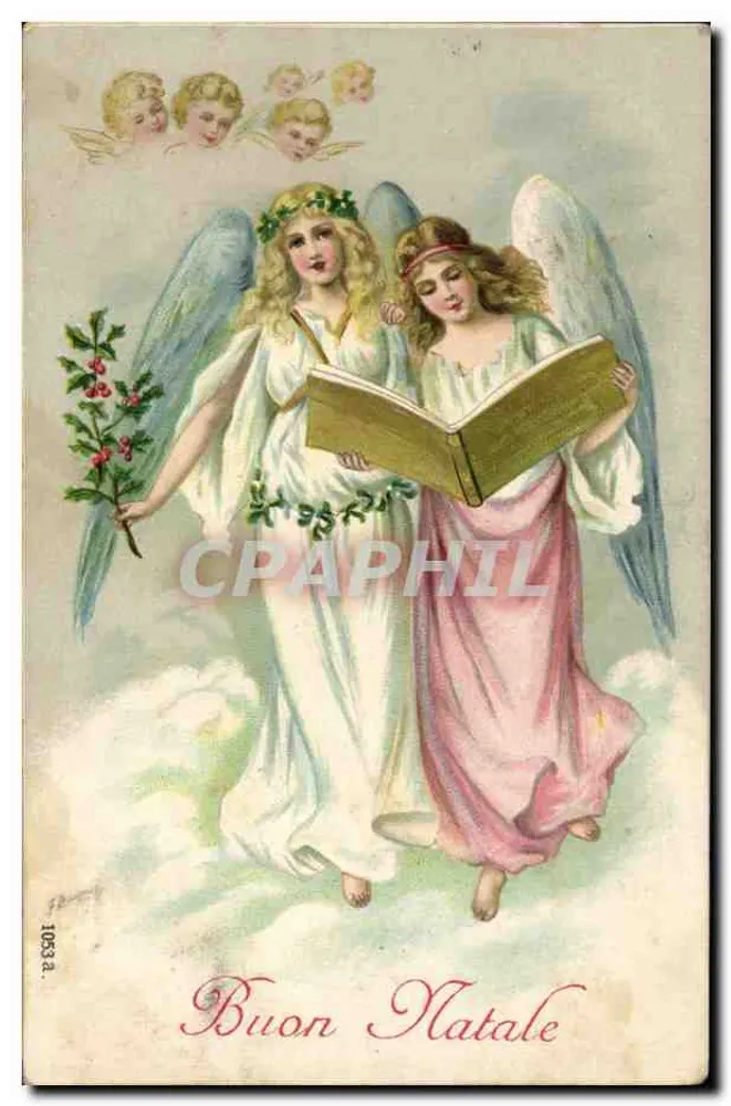 Anjo e anjo lendo um livro — Buon Natale — editor desconhecido, n° 10934 - Frente