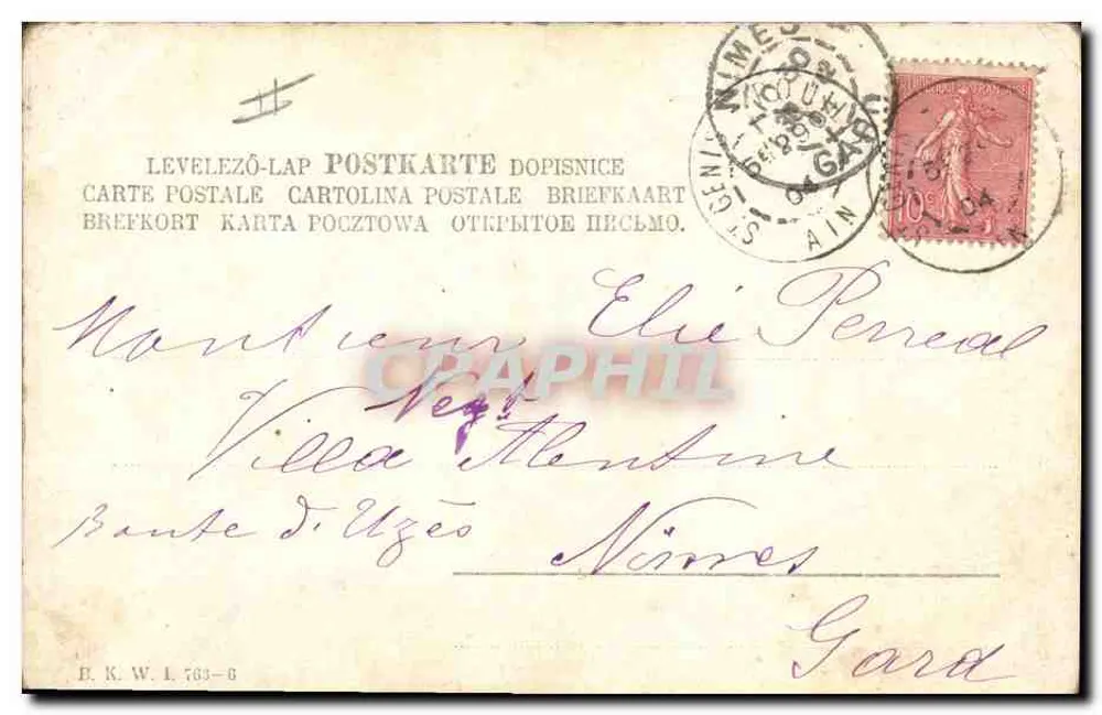 Quatro meninos em traje tradicional — Bregmir, 30 de dezembro de 1904 — editor não identificado - Verso
