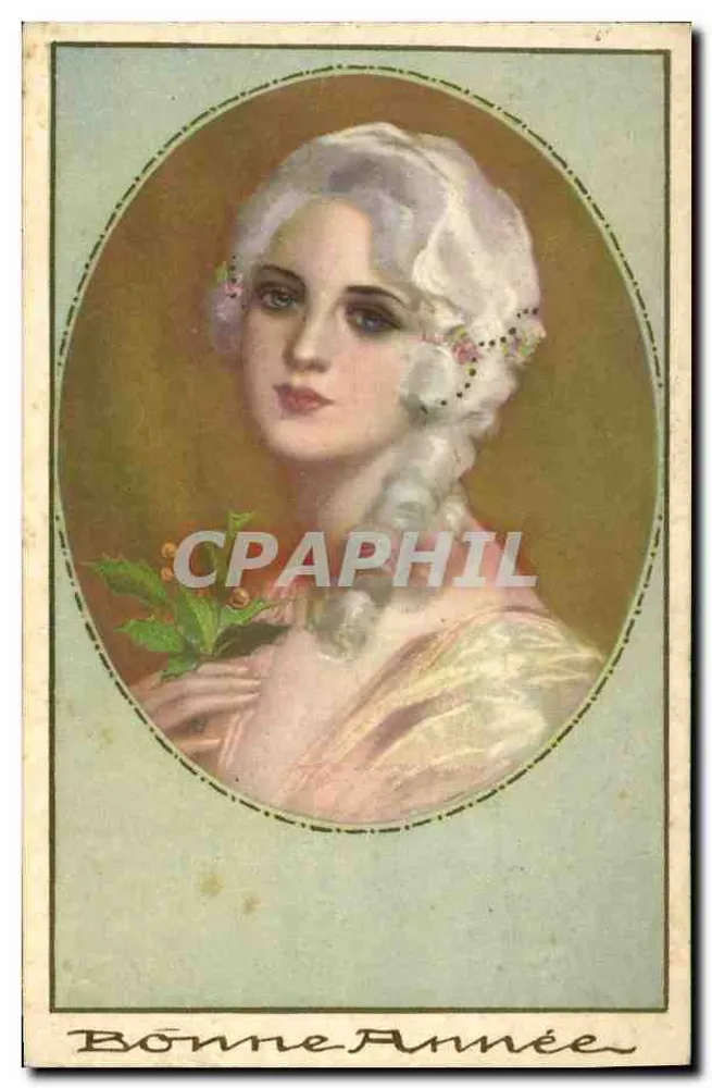 Frau in einem rosa Kleid — Frohe Neujahr — italienischer Drucker - Vorderseite