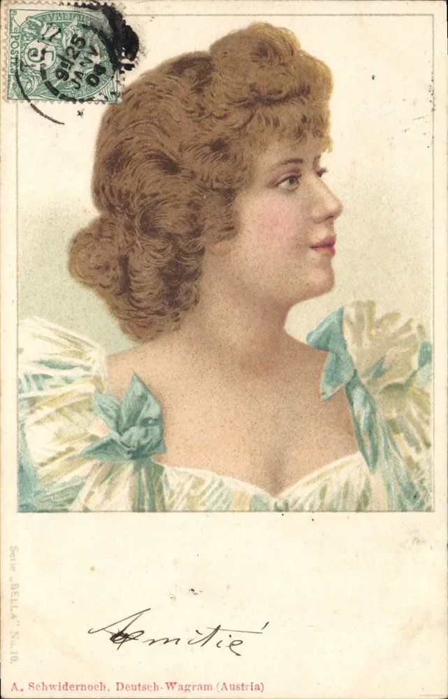 Junge Frau im Halbfigur-Porträt — Portrait — A. Schwidernoch, Deutsch-Wagram (Österreich), Serie BELLA Nr. 10 - Vorderseite