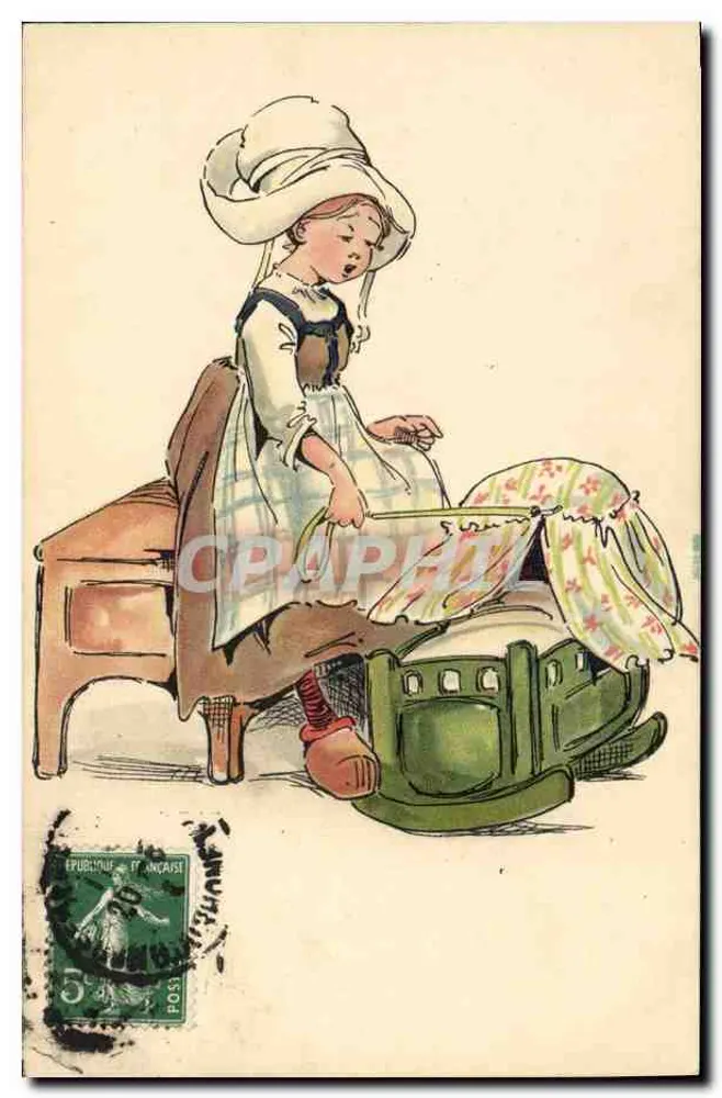 Mädchen im traditionellen Kleid — auf einer Schaukel — Verlag unbekannt - Vorderseite