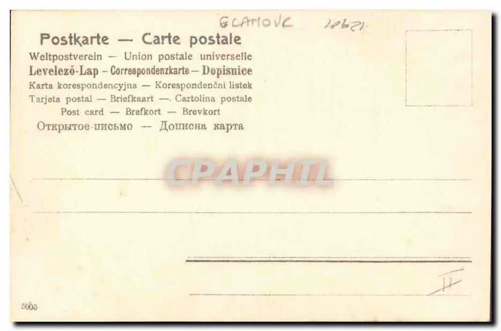 Paar in historischem Kleid — intime Szene — Verlag Universal Postal Union, Nr. 5005 - Rückseite