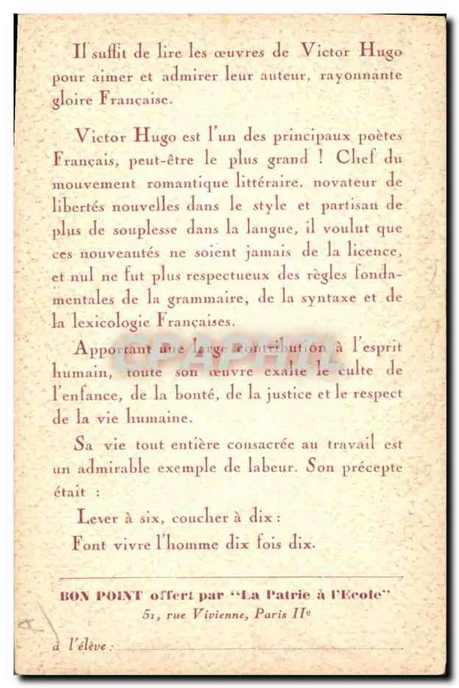 Victor Hugo — 1802-1885 — editor não visível - Verso