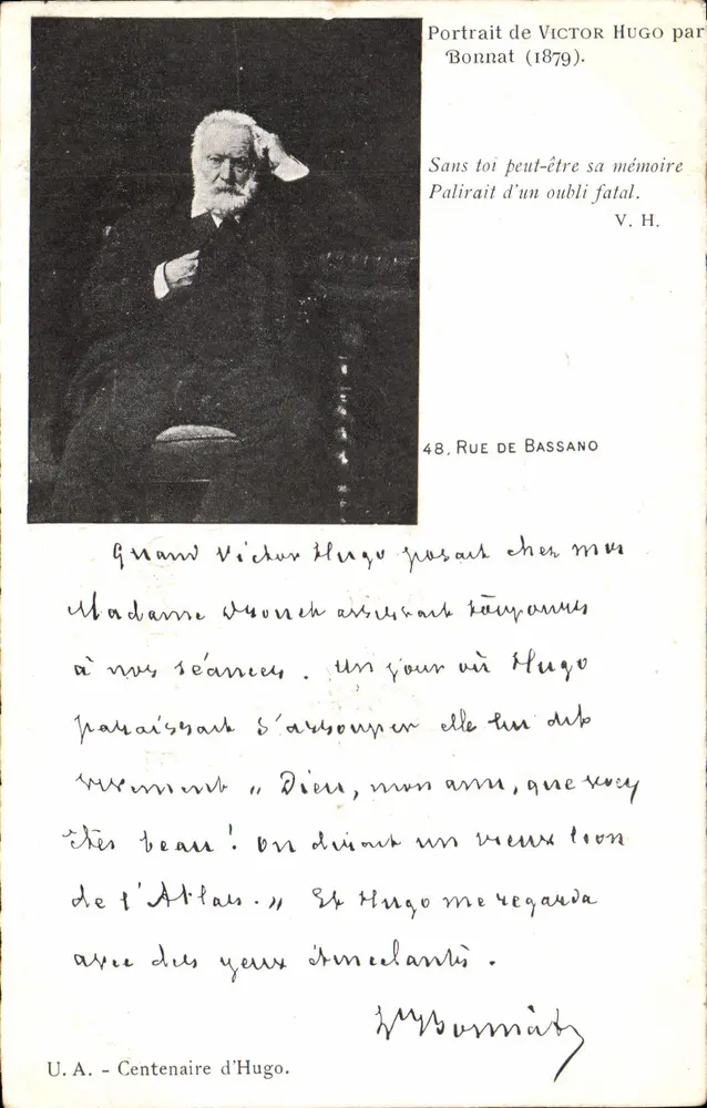 Porträt von Victor Hugo von Bonnat (1879) — Centenar von Hugo — U.A. — n°48 Rue de Bassano - Vorderseite