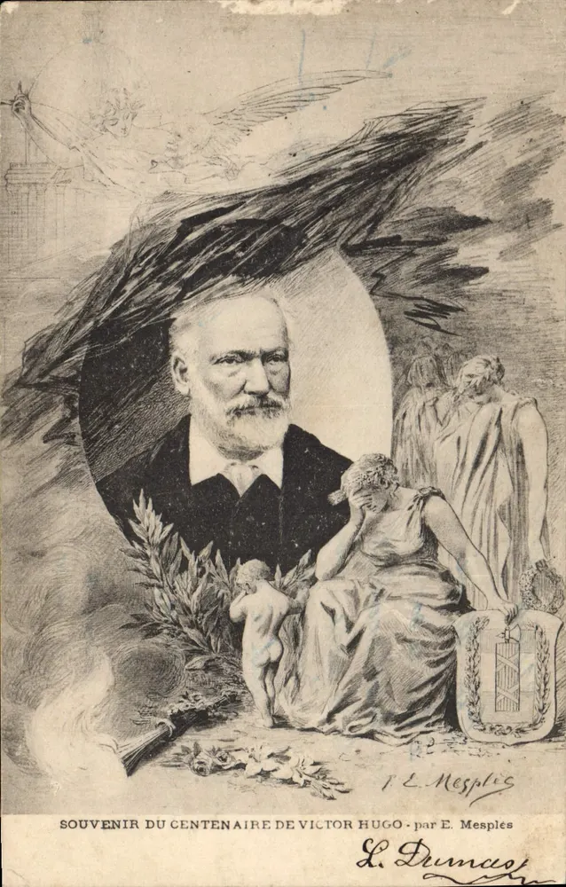 Souvenir du centenaire de Victor Hugo — portrait par E. Mesplès — éditeur L. Drunco - Frente