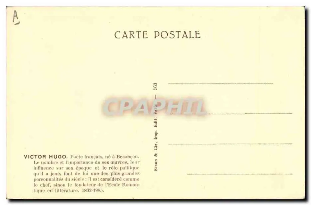 Victor Hugo — retrato — Braun & Cie, Paris, n° 563 - Verso