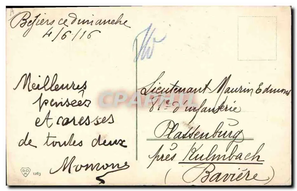 Bouquet de chrysanthèmes — dessin signé E. Klein — n° 1283 - Verso