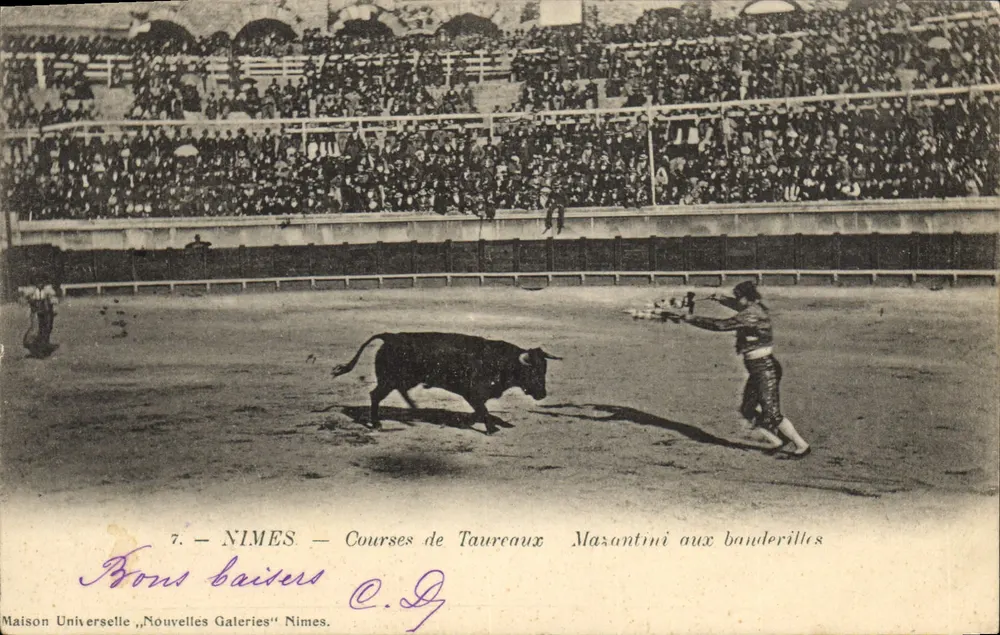 Nîmes — Stierkampf — Mazantini mit Banderillen - Vorderseite