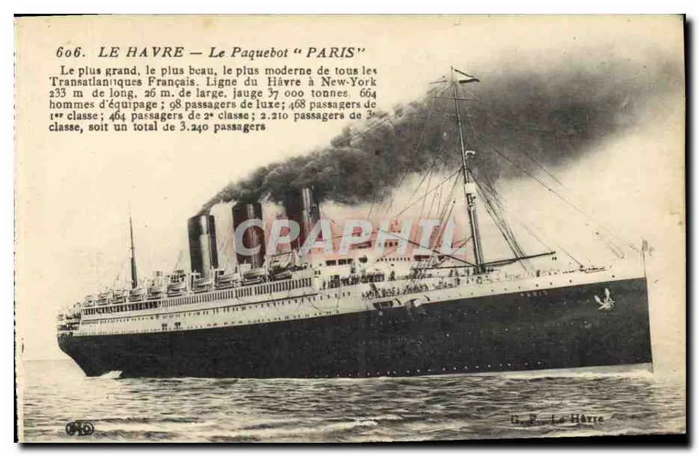 레 Havre — 선박 "Paris" — D. P. Le Havre, n° 606 - 앞면
