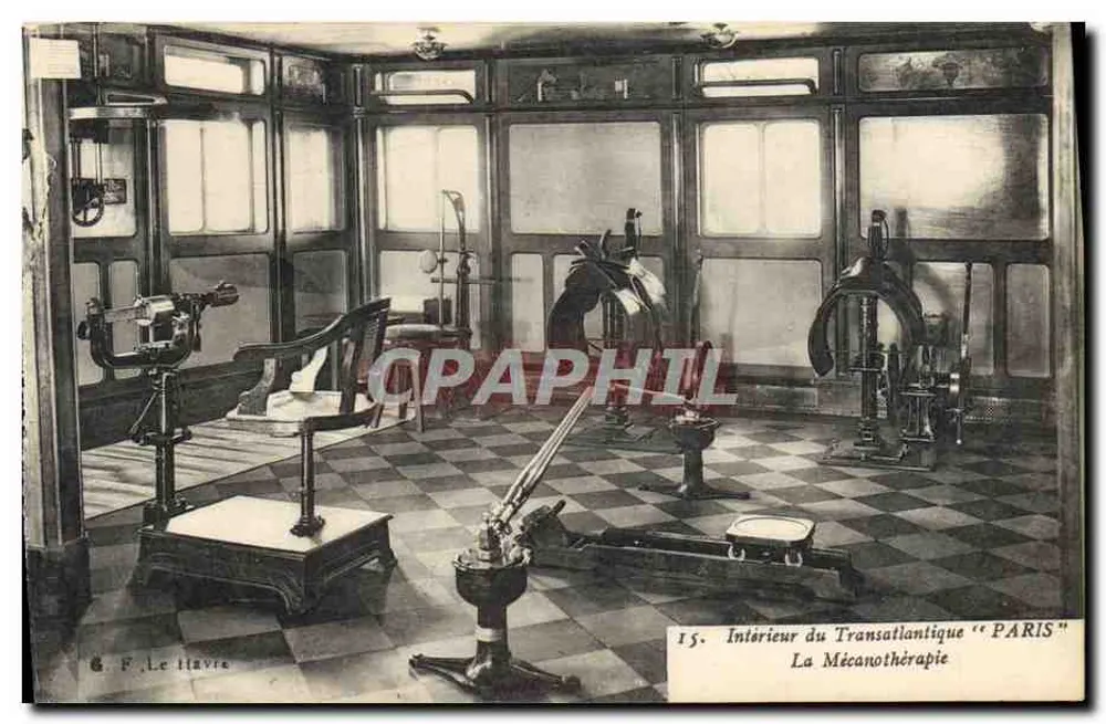 Innenraum des Transatlantikers "PARIS" — Die Mechanotherapie — F. Le Dian - Vorderseite