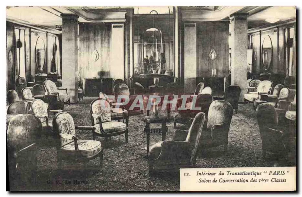 Innenraum des Transatlantikers "PARIS" — Konversations-Salon der sehr feinen Klasse — Verlag G. E. Le Dantec, n°12 - Vorderseite