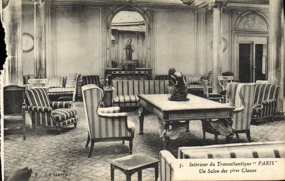 Innenraum des Transatlantikers "PARIS" — Ein First-Class-Salon — G.F. Le Havre, n°5 - Vorderseite