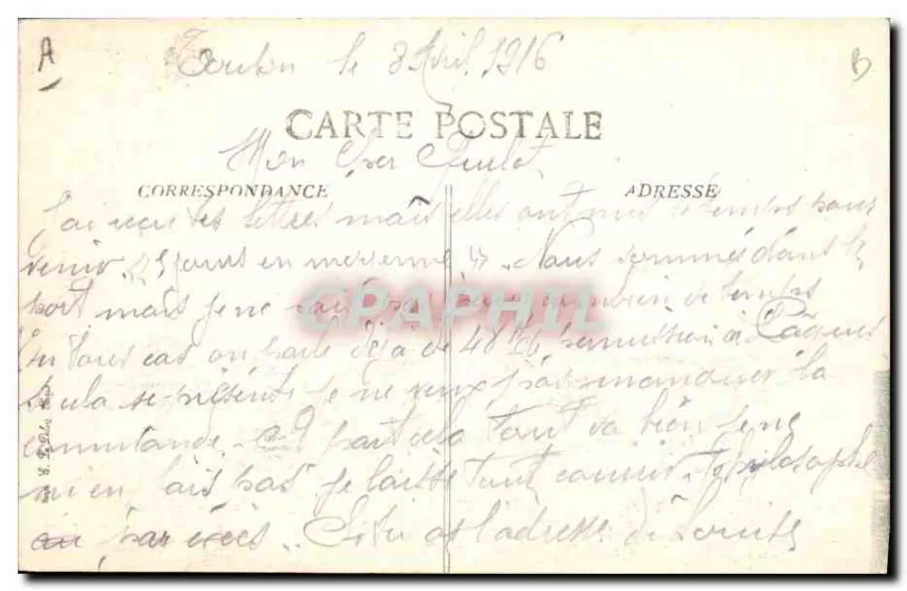 Der Transatlantiker LA PROVENCE — In der Mittelmeerkreuzfahrt im März 1916 — Verlag B.D. - Rückseite