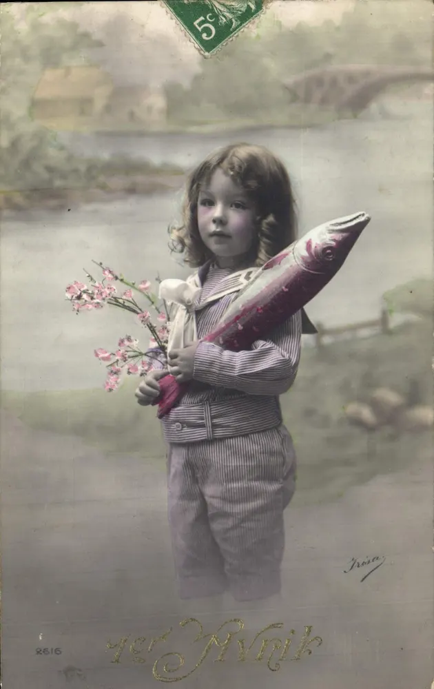 Kind mit Fisch und Blumen — Rivnik — Verlag Irina, Nr. 2816 - Vorderseite