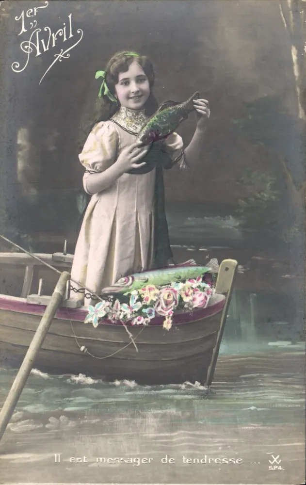 Mädchen mit Fisch — 1. April — W. SPA - Vorderseite