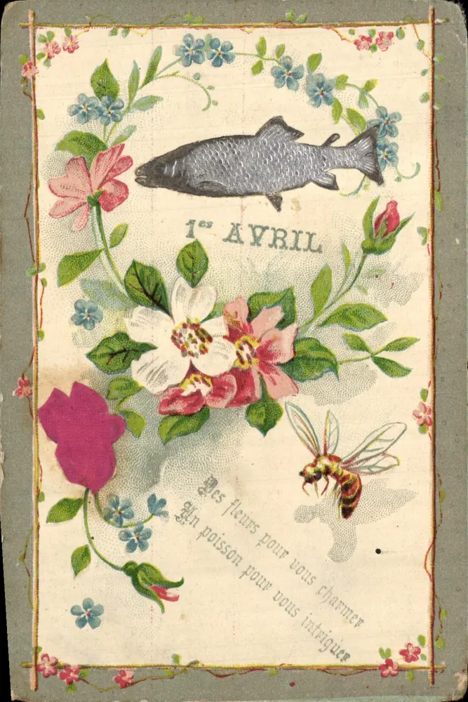 1° APRILE — Pesce e fiori — Plaçat, Serie 198 bis, editore Parigi - Recto