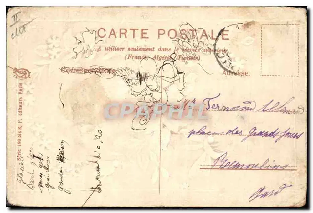 1° APRILE — Pesce e fiori — Plaçat, Serie 198 bis, editore Parigi - Verso