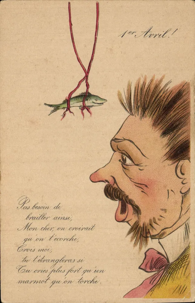 Karikatur eines schreienden Mannes — 1. April — unbekannter Verlag, Seriennummer 12221 - Vorderseite