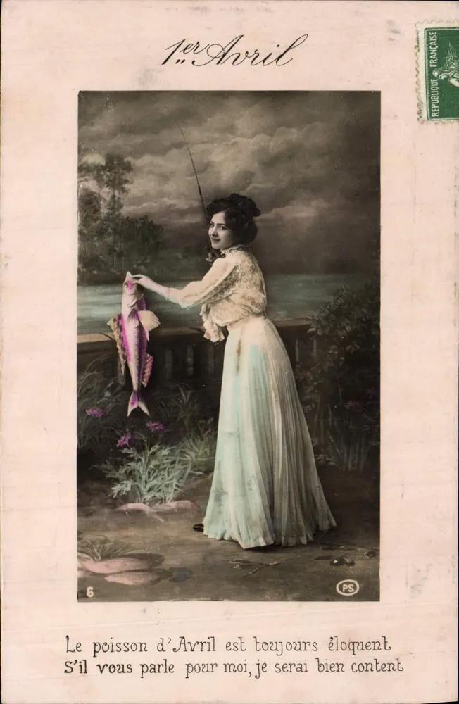 Frau mit einem Aprilfisch — Wortspiel — PS n°6 - Vorderseite