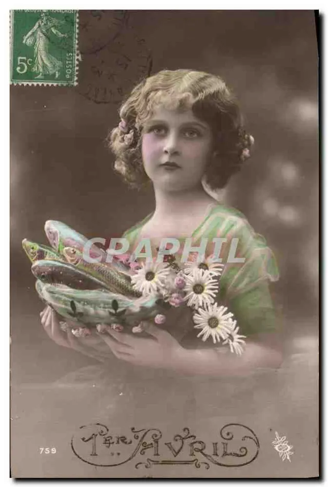 Mädchen mit einem Korb voll Fische und Blumen — Ter Avril, n° 759 - Vorderseite