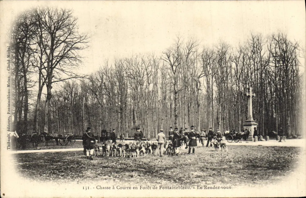 Jagd mit Hunden im Wald von Fontainebleau — Das Treffen — Thibault, Verleger, Fontainebleau - Chèché Michel - Vorderseite