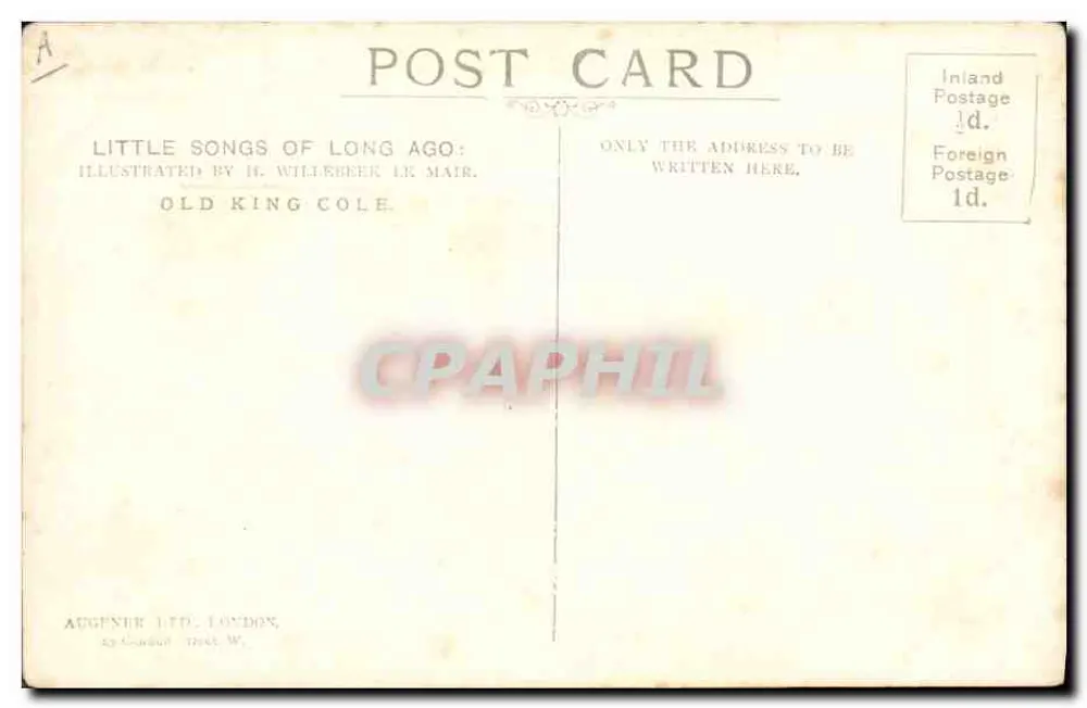 Old King Cole — Little Songs of Long Ago — Augener Ltd. London - Verso