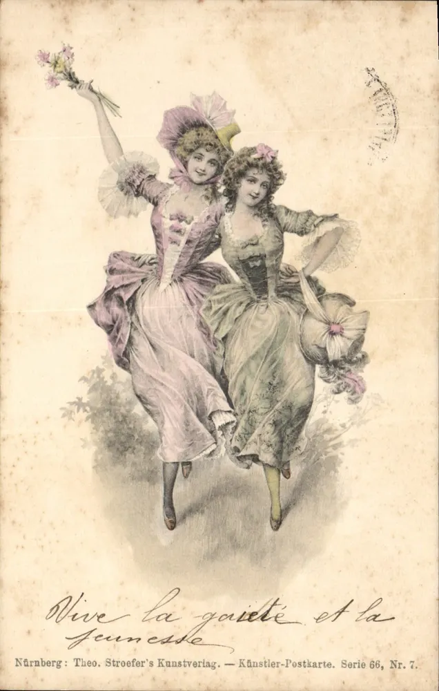 Zwei junge Frauen in Ballkleidern — Theo. Stroefers Kunstverlag, Serie 66, Nr. 7 - Vorderseite