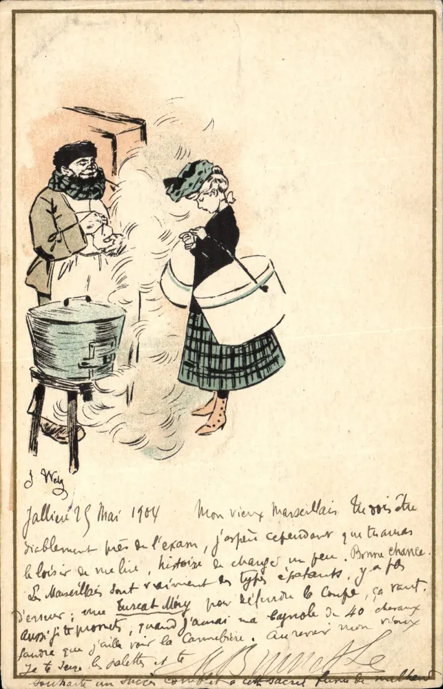 Küchen-Szene in Marseille — Zeichnung von J. Weig — Verlag nicht sichtbar - Vorderseite