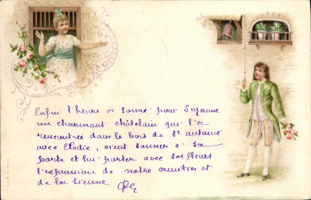 Junge Frau am Fenster — Schlossherr mit Blumen — Verlag A.A.M.B. Nr. 80 - Vorderseite
