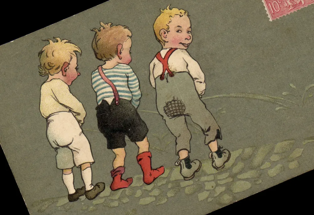 Drei Kinder, die gehen — Illustration — unbekannter Verleger, Seriennummer 80 - Vorderseite