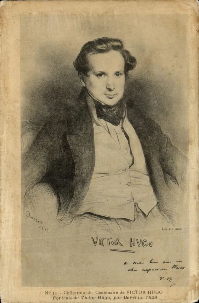Retrato de Victor Hugo — Coleção do Centenário de Victor Hugo, 1829 — por Deveria - Frente