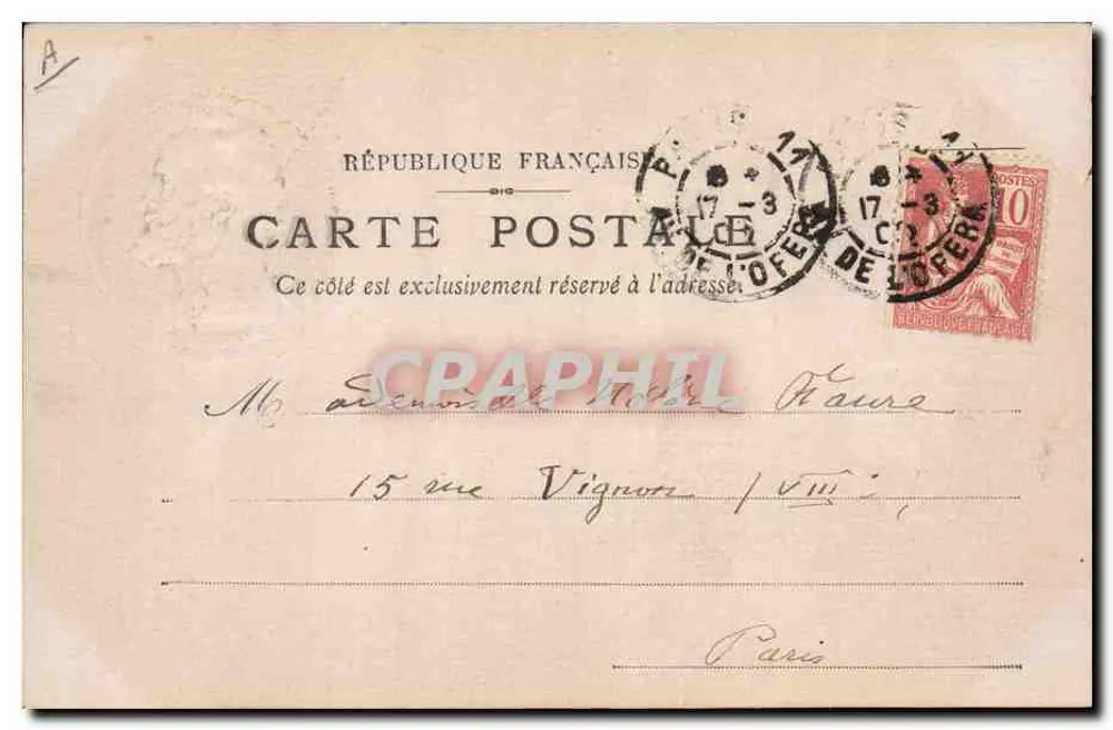 Carta postal francesa — 17 de março de 1902 — editor não identificado - Verso