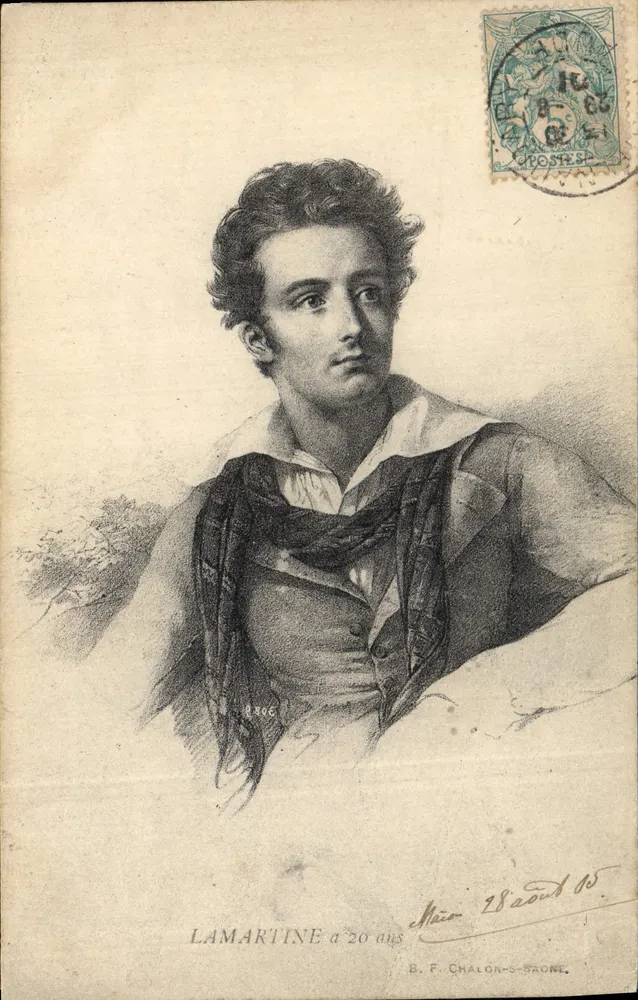 Lamartine aos 20 anos — gravura — B. F. Chalon-sur-Saône - Frente