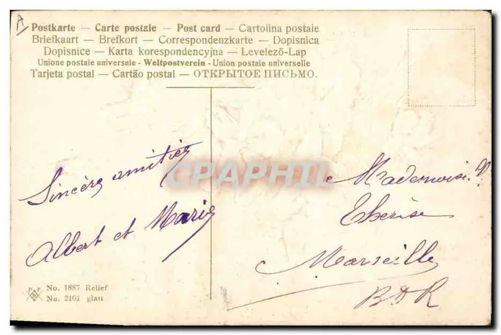 Violetas — Felicitações — Editor E. V. Klein, n° 2161 - Verso