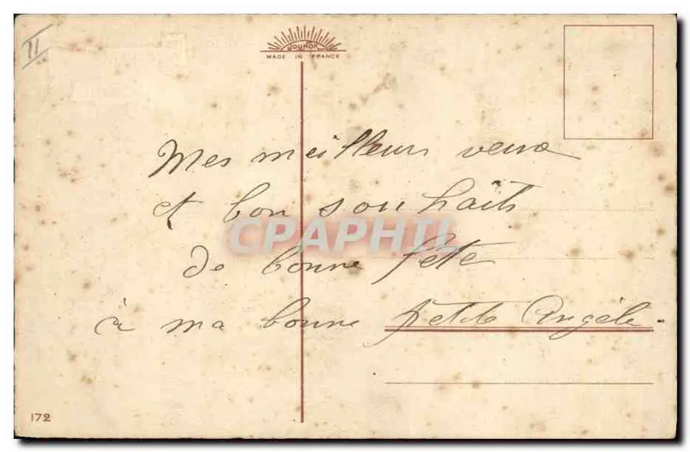 Bouquet de myosotis en un cesto — Buena fiesta — editor Dounce, n°172 - Reverso