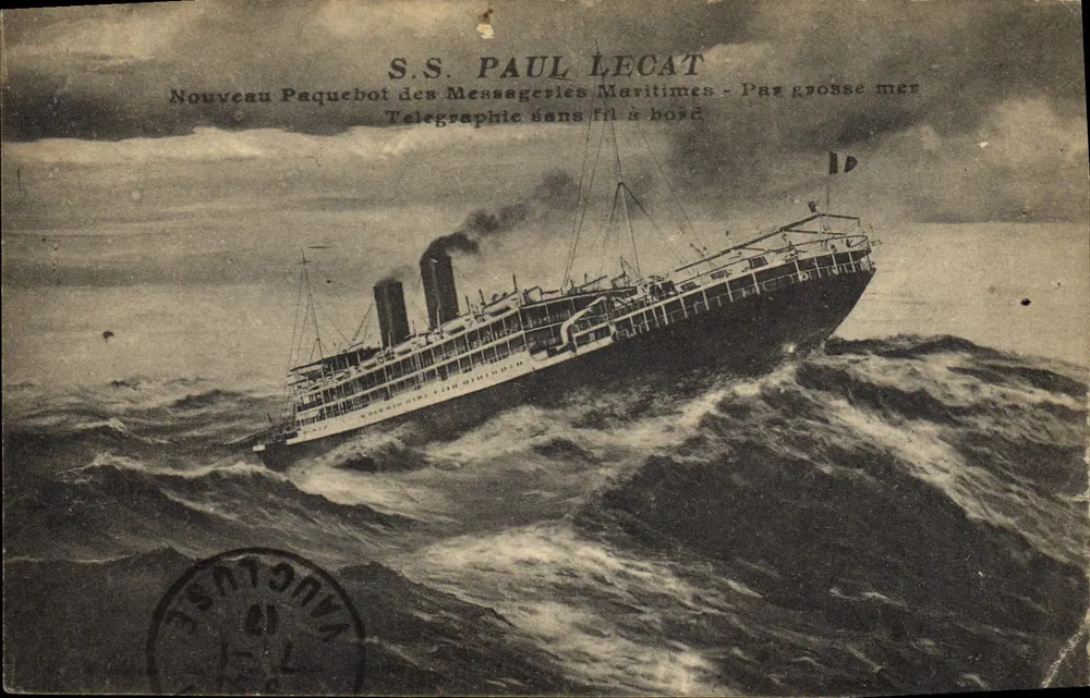 S.S. PAUL LECAT — Nouveau paquebot des Messageries Maritimes naviguant en mer agitée — éditeur : V. PONTON (imprimé sur la carte) - Vorderseite