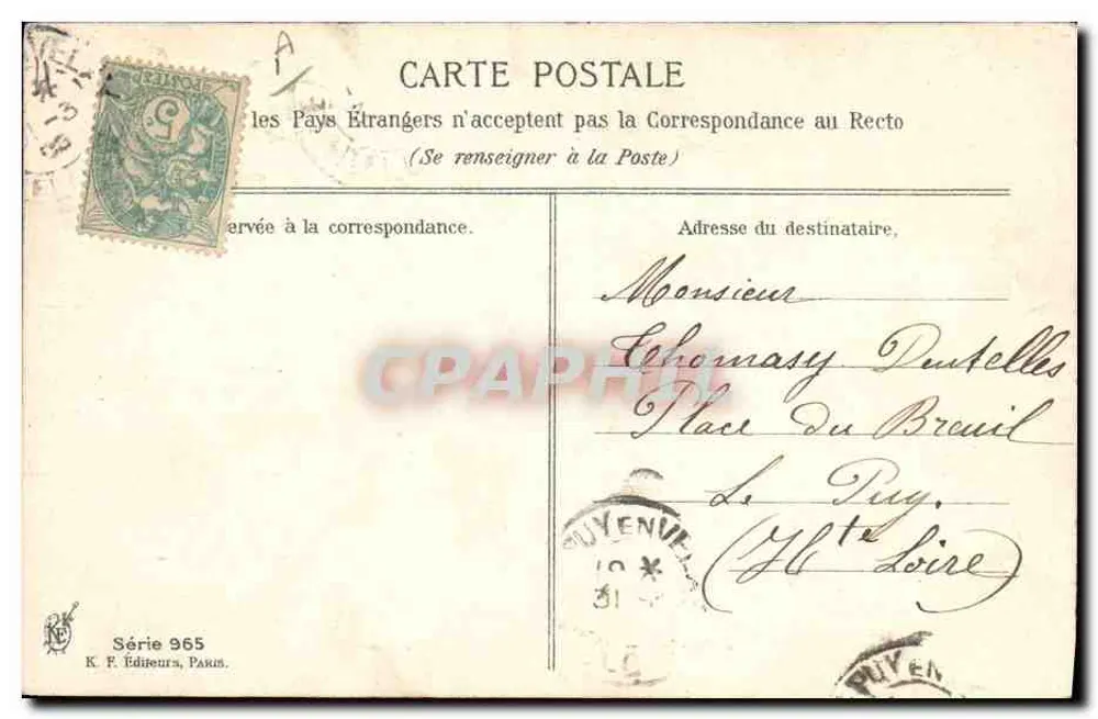 Karikatur eines Mannes in Zylinderhut — 1. April 1905 — K. F. Verleger, Paris, Serie 965 - Rückseite