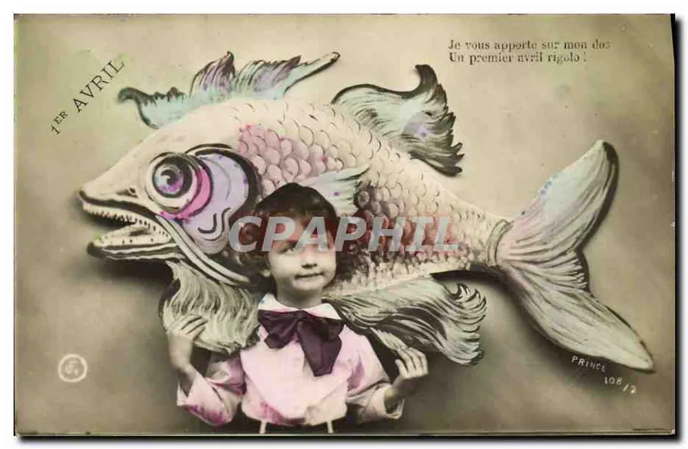 Mädchen mit Fisch — Aprilscherz — Verlag Prince, Nr. 108/2 - Vorderseite