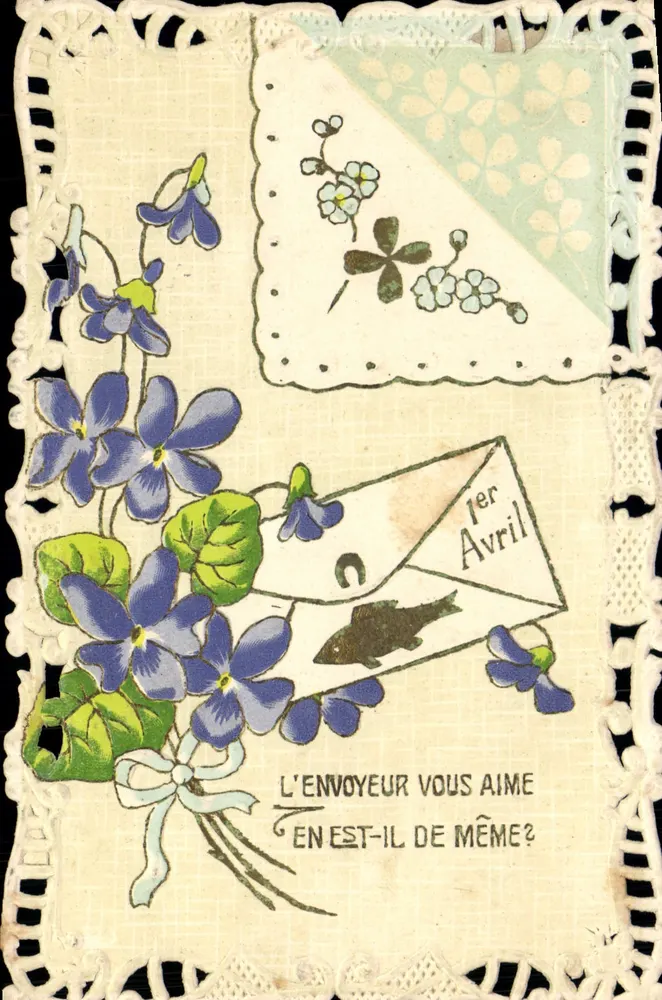 Violets — 1. April — Dekorative Ansichtskarte - Vorderseite