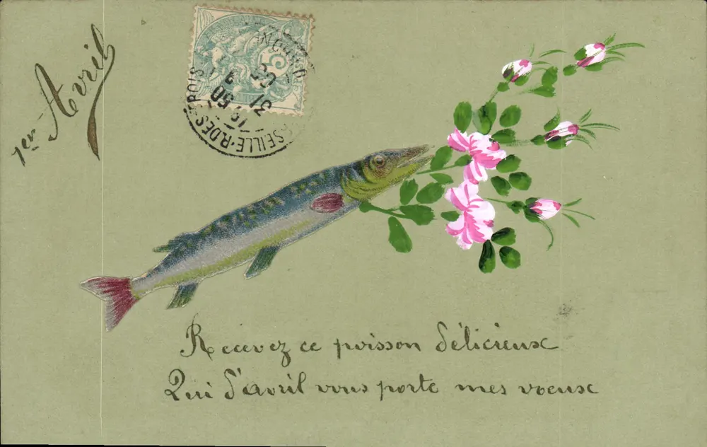 Fisch und Blumen — Illustrierte Karte — Verlag nicht sichtbar - Vorderseite