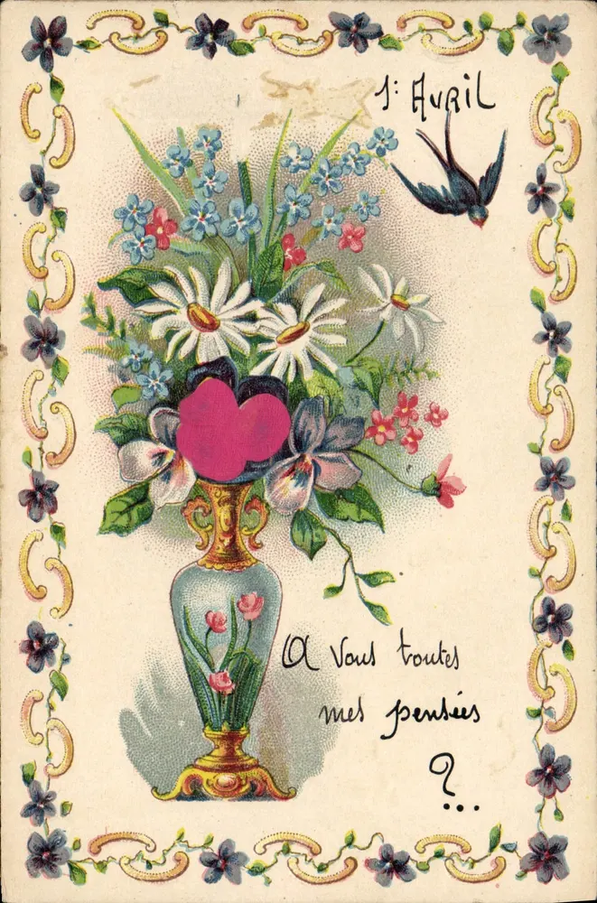 Blumen und Schwalbe — 1. April — Verlag nicht sichtbar - Vorderseite