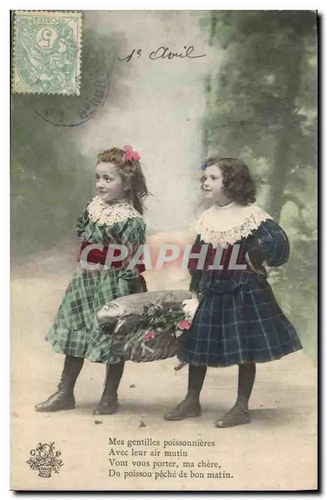 Zwei junge Mädchen mit einem Fischkorb — G. P. — n° 1831504 - Vorderseite