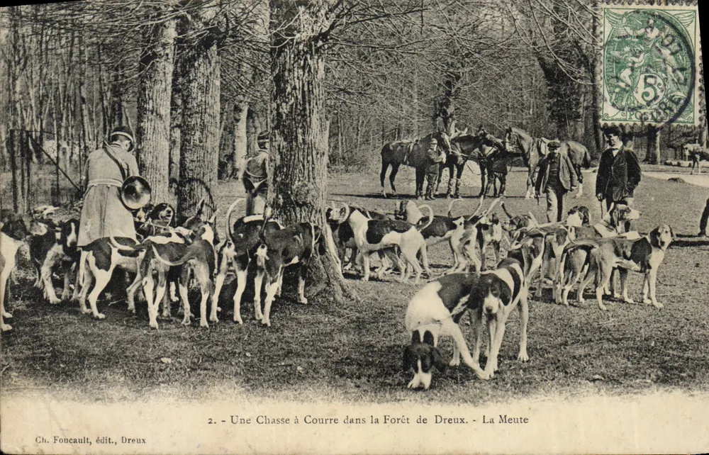 Jagd auf der Jagd in der Forêt de Dreux — Die Meute — Ch. Foncault, Verlag, Dreux - Vorderseite