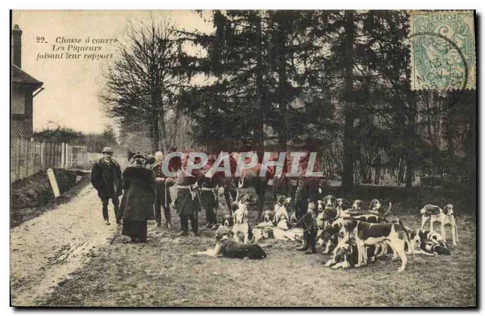 Jagd auf Hunde — Die Piqueurs melden Bericht — A. Bourdier, Verlag, Versailles - Vorderseite