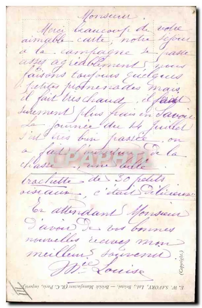 Junge Frau mit roter Blume — Verlag E. W. SAVORY, Ltd. — Paris - Rückseite
