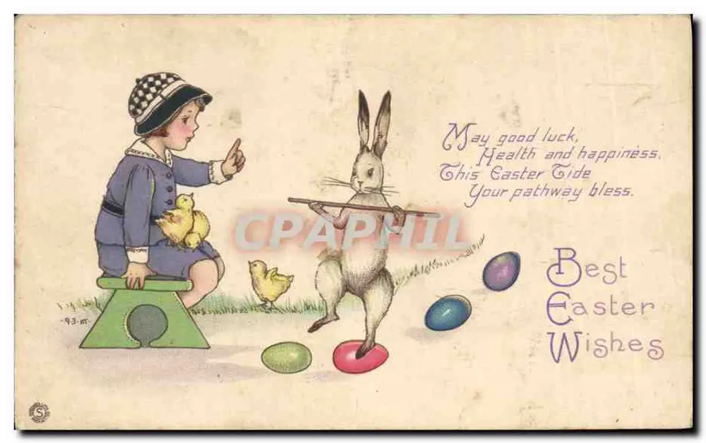 Kinder und Osterhase — Ostern — Verlag S. (Serie 784 F) - Vorderseite