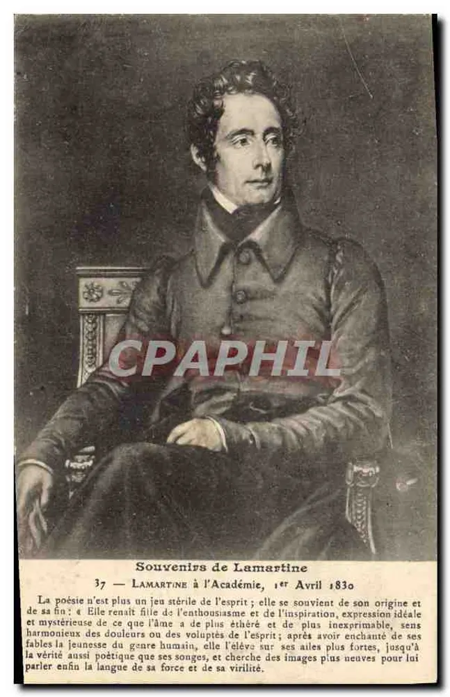 Lamartine aan de Academie — Herinneringen aan Lamartine, 1 april 1830 — P. Charvol, fot. edit., Lavaur - Voorkant