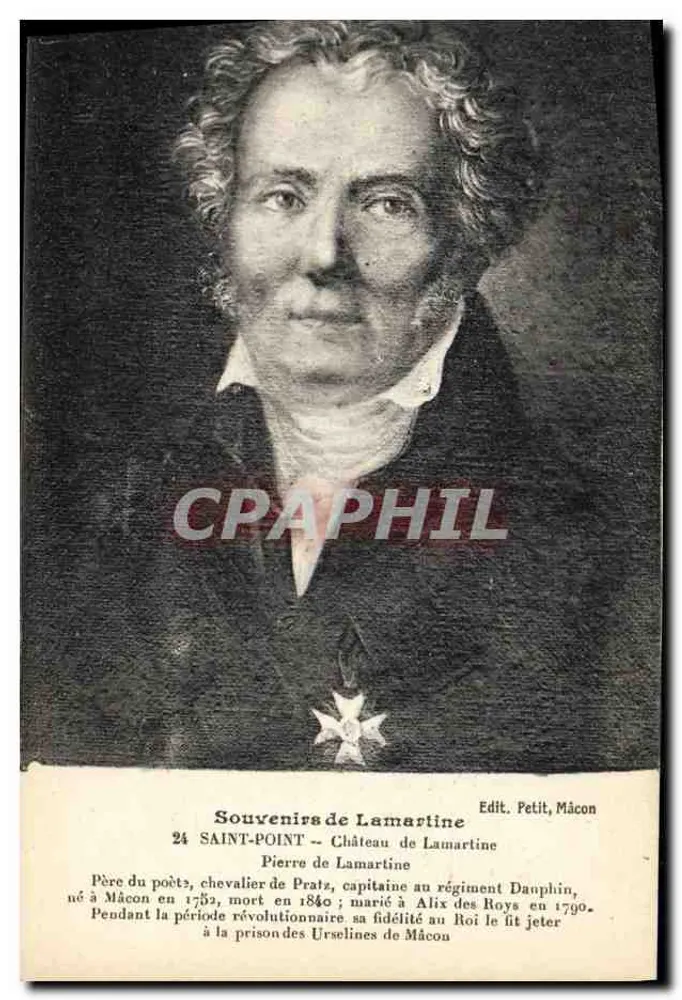 Pierre de Lamartine — Lembranças de Lamartine — Edit. Petit, Mâcon - Frente