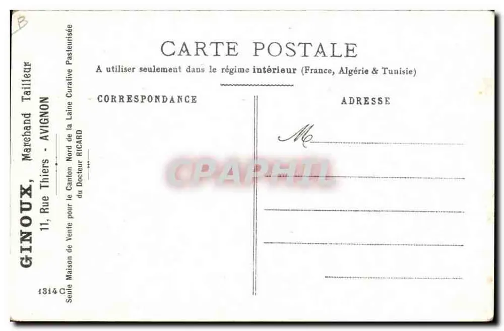 Affenjäger in einer Kutsche — Karikatur — Verlag GINOUX, Avignon - Rückseite