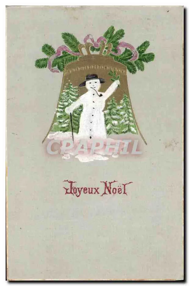 Papai Noel em uma campainha — decoração de abetos e laço — editor desconhecido - Frente